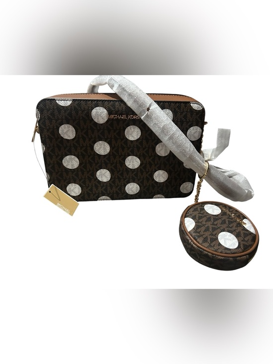 Michael Kors Handbags - Michael Kors Brown and White Polka Dot Crossbody with Coin Pouch